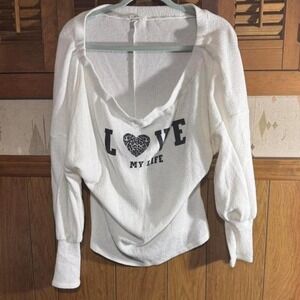 White Venus long sleeve shirt with black heart  Size Medium